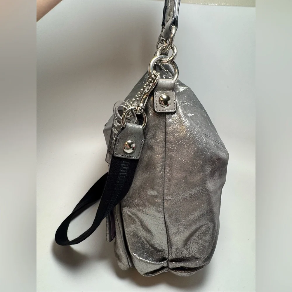 SOLD Coach Poppy Silver Metallic Double Pocket Satchel/Shoulder Bag #14561 – Y2K - Picture 8 of 14